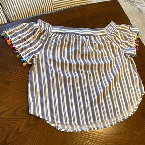 Off Shoulder Colorful Tassel Top